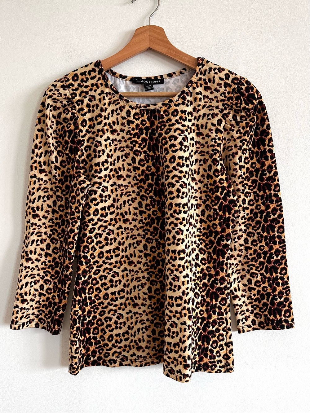Boston proper leopard print puff 3/4 sleeve cotton top size medium